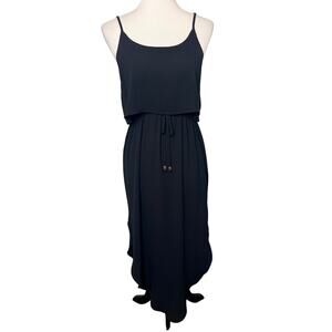 Nerlerolian Black Maxi Dress Medium Layered Spaghetti Strap High Low Split Hem